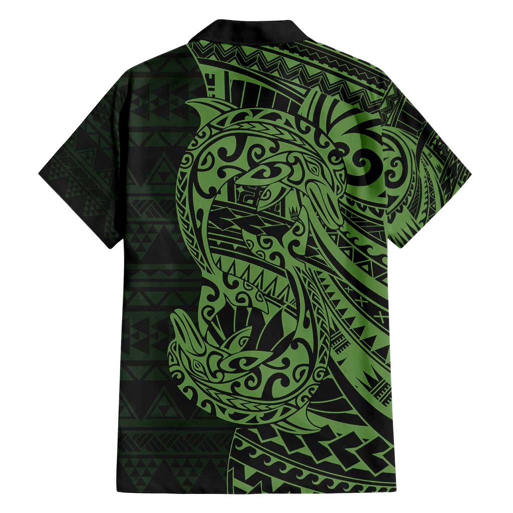 Green Couple Dolphins Maori Polynesian Style Family Matching Off Shoulder Short Dress and Hawaiian Shirt LT9 - Polynesian Pride