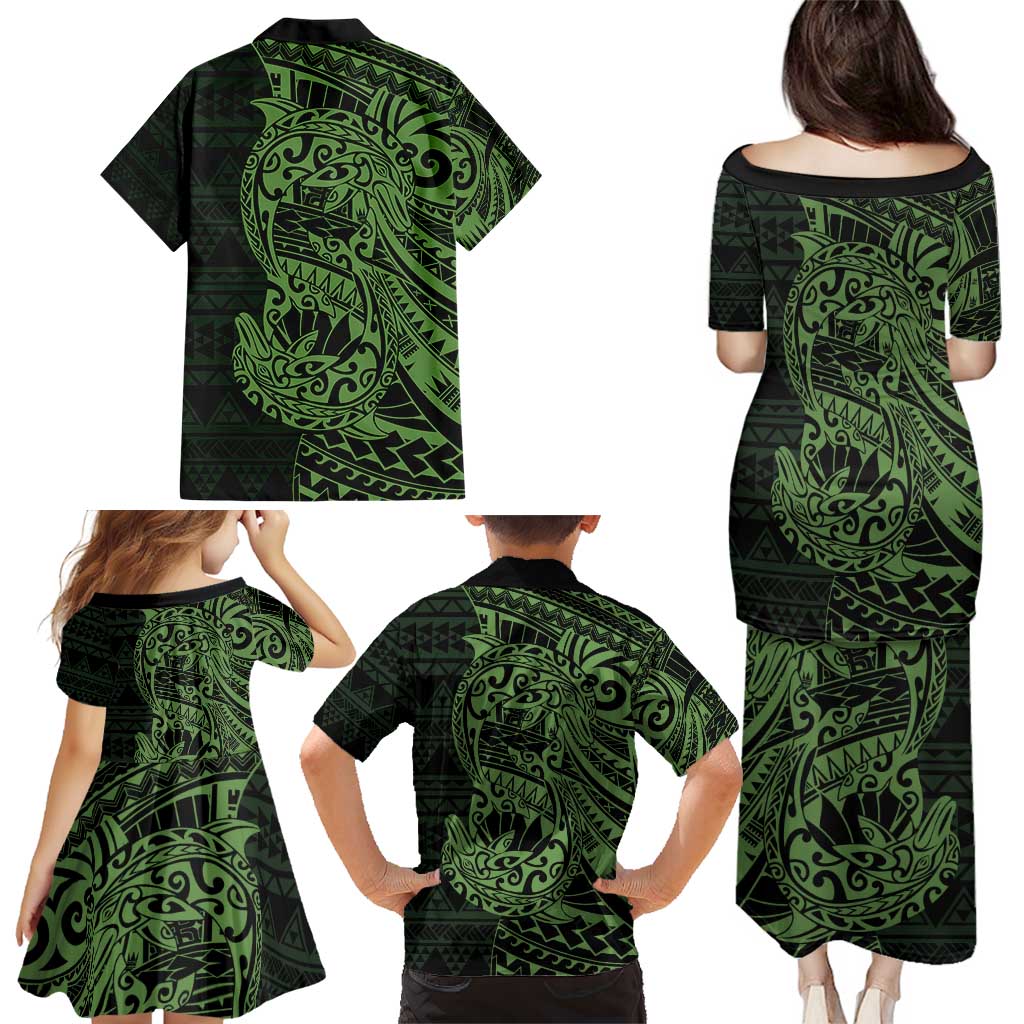 Green Couple Dolphins Maori Polynesian Style Family Matching Puletasi and Hawaiian Shirt LT9 - Polynesian Pride