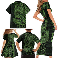 Green Couple Dolphins Maori Polynesian Style Family Matching Short Sleeve Bodycon Dress and Hawaiian Shirt LT9 - Polynesian Pride