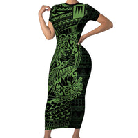 Green Couple Dolphins Maori Polynesian Style Family Matching Short Sleeve Bodycon Dress and Hawaiian Shirt LT9 Mom's Dress Green - Polynesian Pride