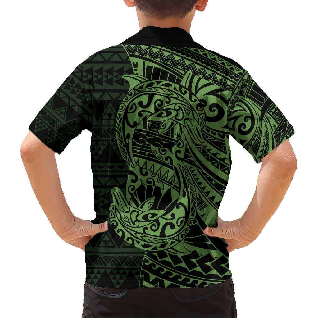 Green Couple Dolphins Maori Polynesian Style Family Matching Tank Maxi Dress and Hawaiian Shirt LT9 - Polynesian Pride