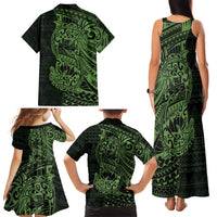 Green Couple Dolphins Maori Polynesian Style Family Matching Tank Maxi Dress and Hawaiian Shirt LT9 - Polynesian Pride