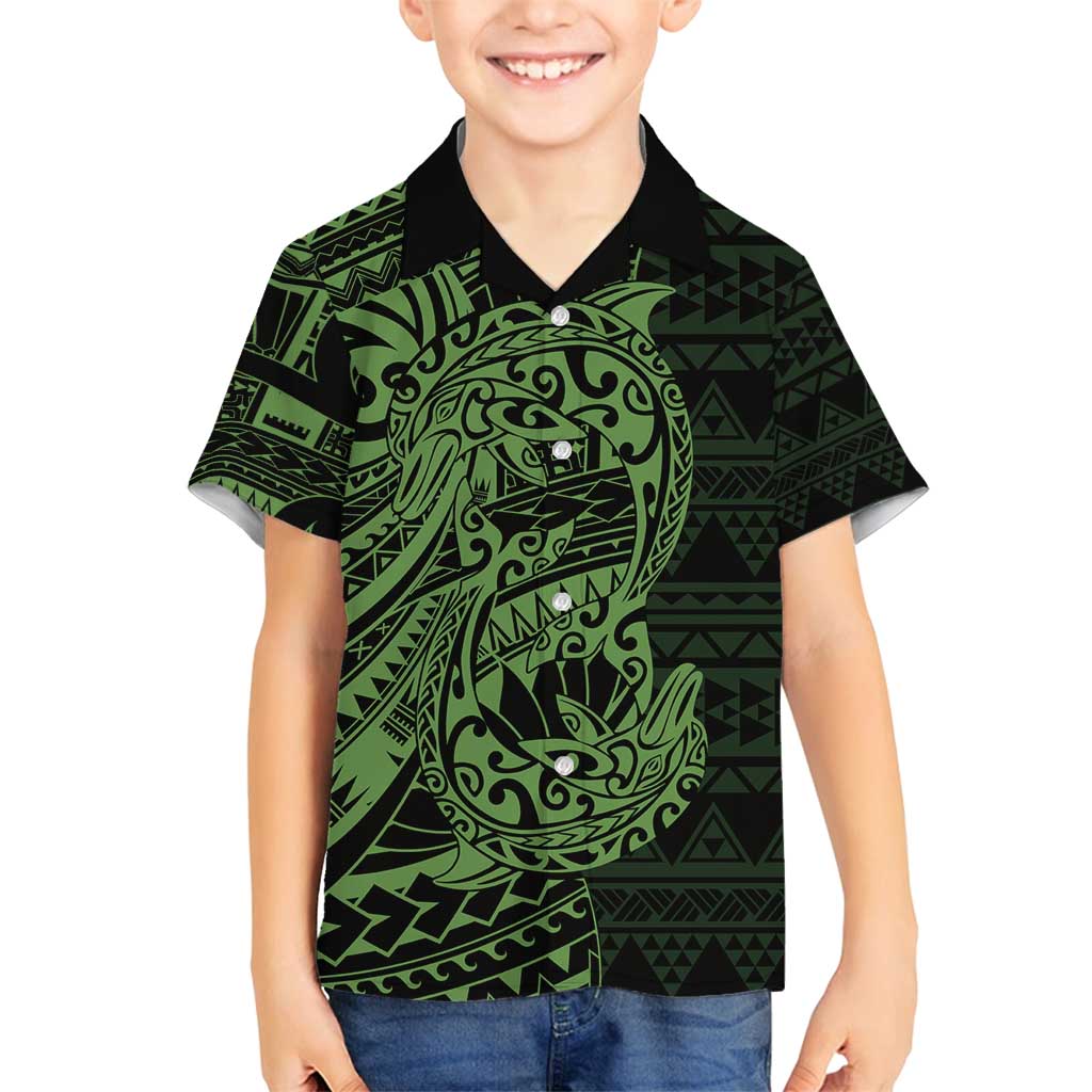 Green Couple Dolphins Maori Polynesian Style Family Matching Tank Maxi Dress and Hawaiian Shirt LT9 Son's Shirt Green - Polynesian Pride
