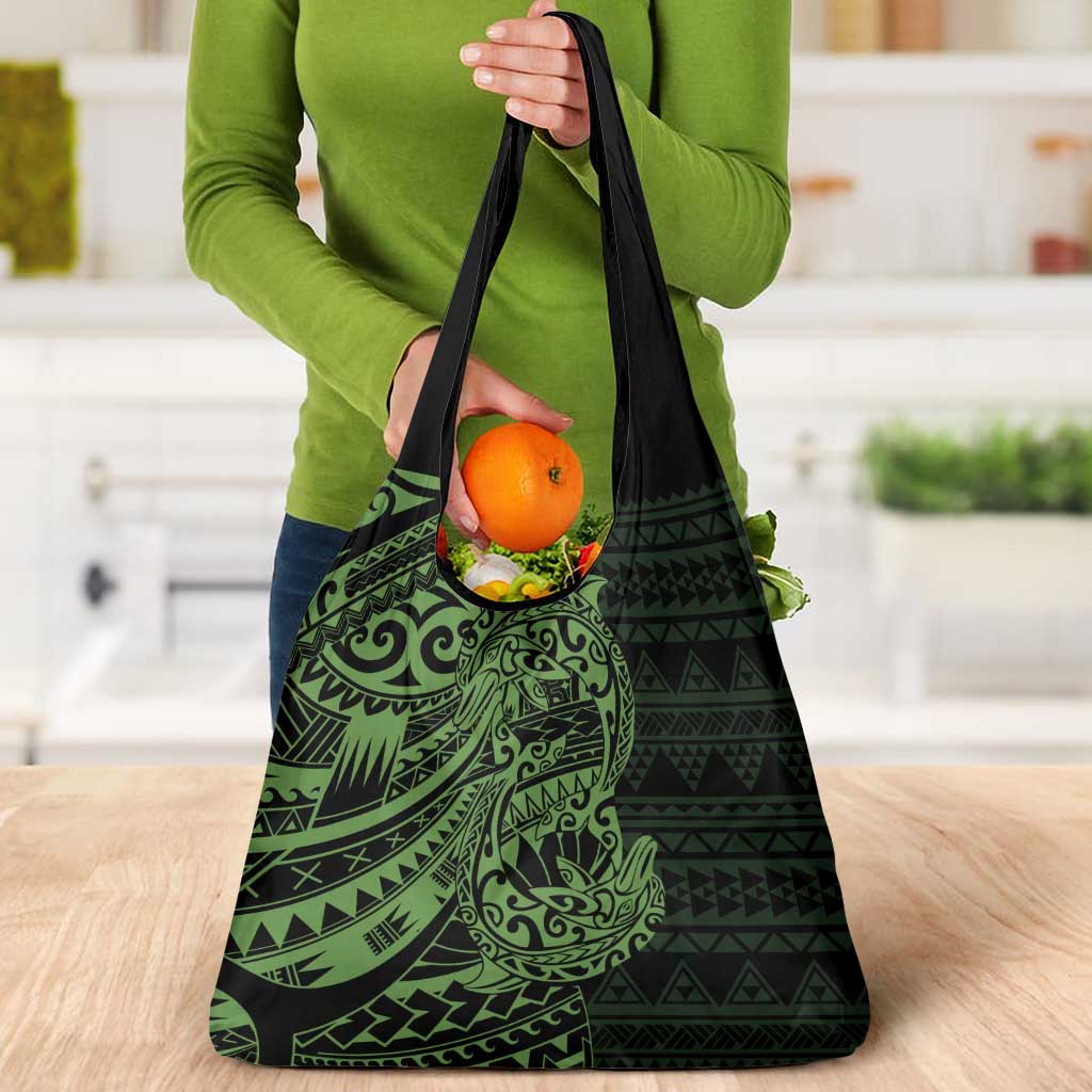 Green Couple Dolphins Maori Polynesian Style Grocery Bag