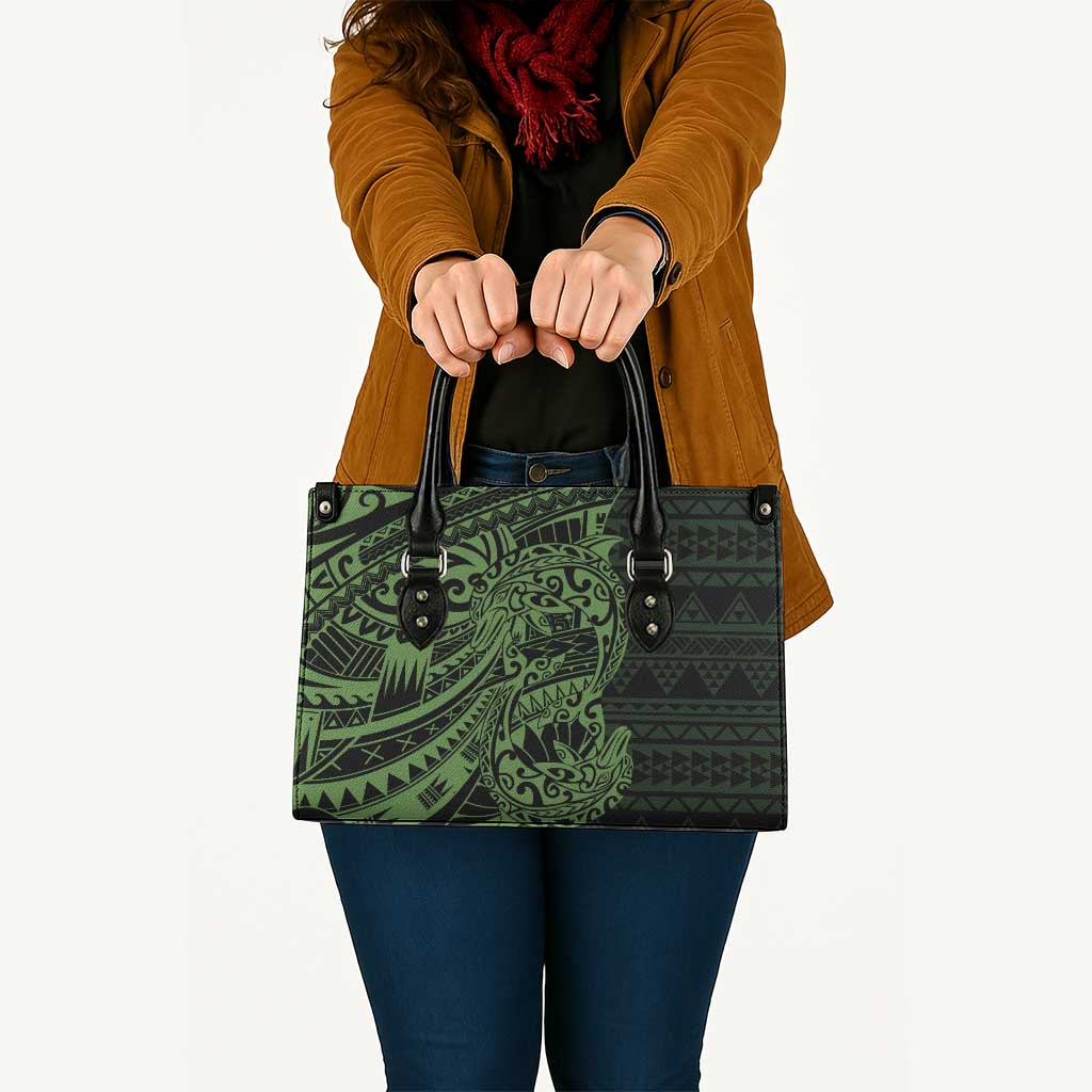 Green Couple Dolphins Maori Polynesian Style Leather Bag - Polynesian Pride