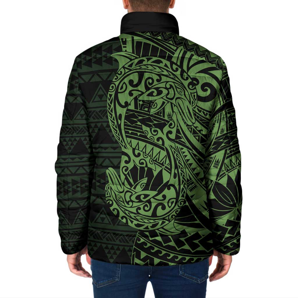 Green Couple Dolphins Maori Polynesian Style Padded Jacket - Polynesian Pride