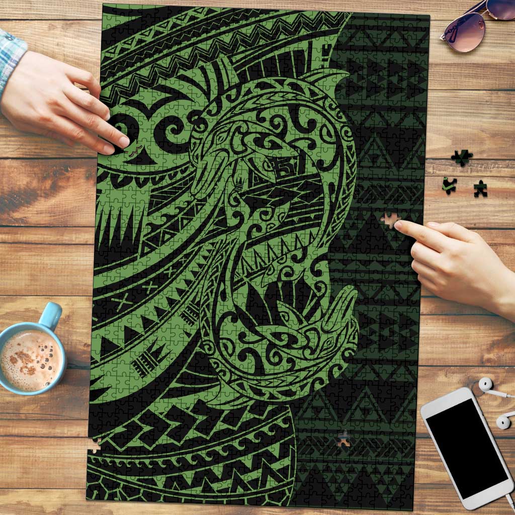 Green Couple Dolphins Maori Polynesian Style Puzzle - Polynesian Pride