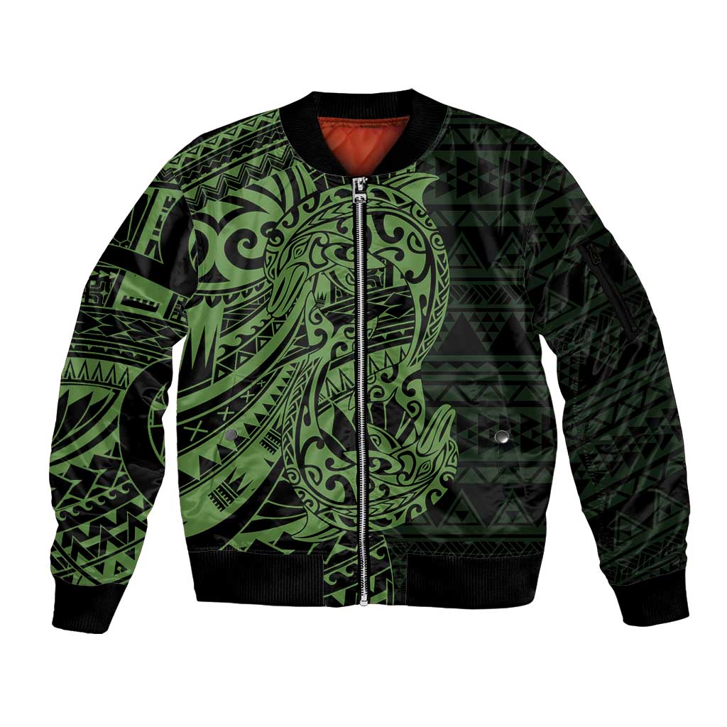 Green Couple Dolphins Maori Polynesian Style Sleeve Zip Bomber Jacket LT9 Unisex Green - Polynesian Pride