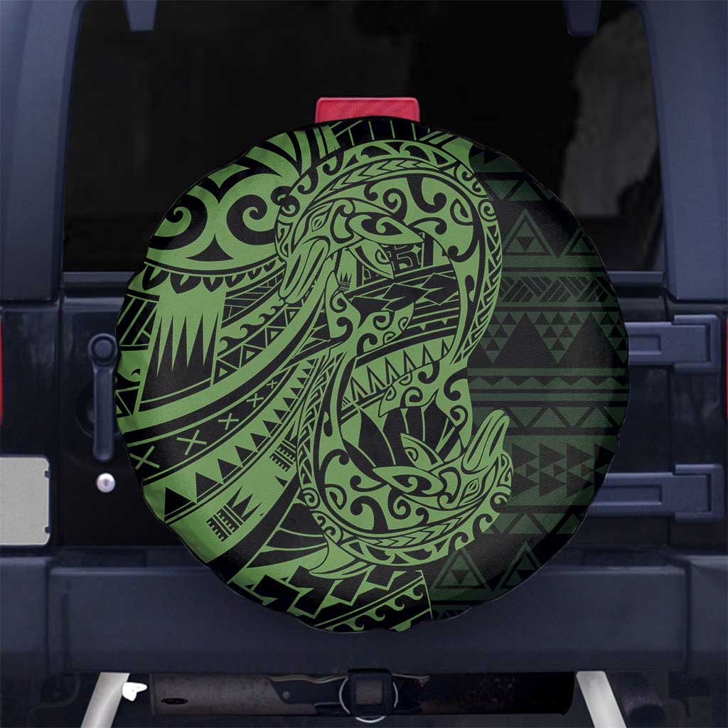 Green Couple Dolphins Maori Polynesian Style Spare Tire Cover LT9 No hole Green - Polynesian Pride