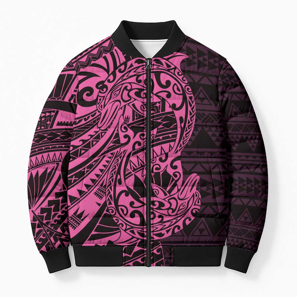 Pink Couple Dolphins Maori Polynesian Style Bomber Puffer Jacket - Polynesian Pride