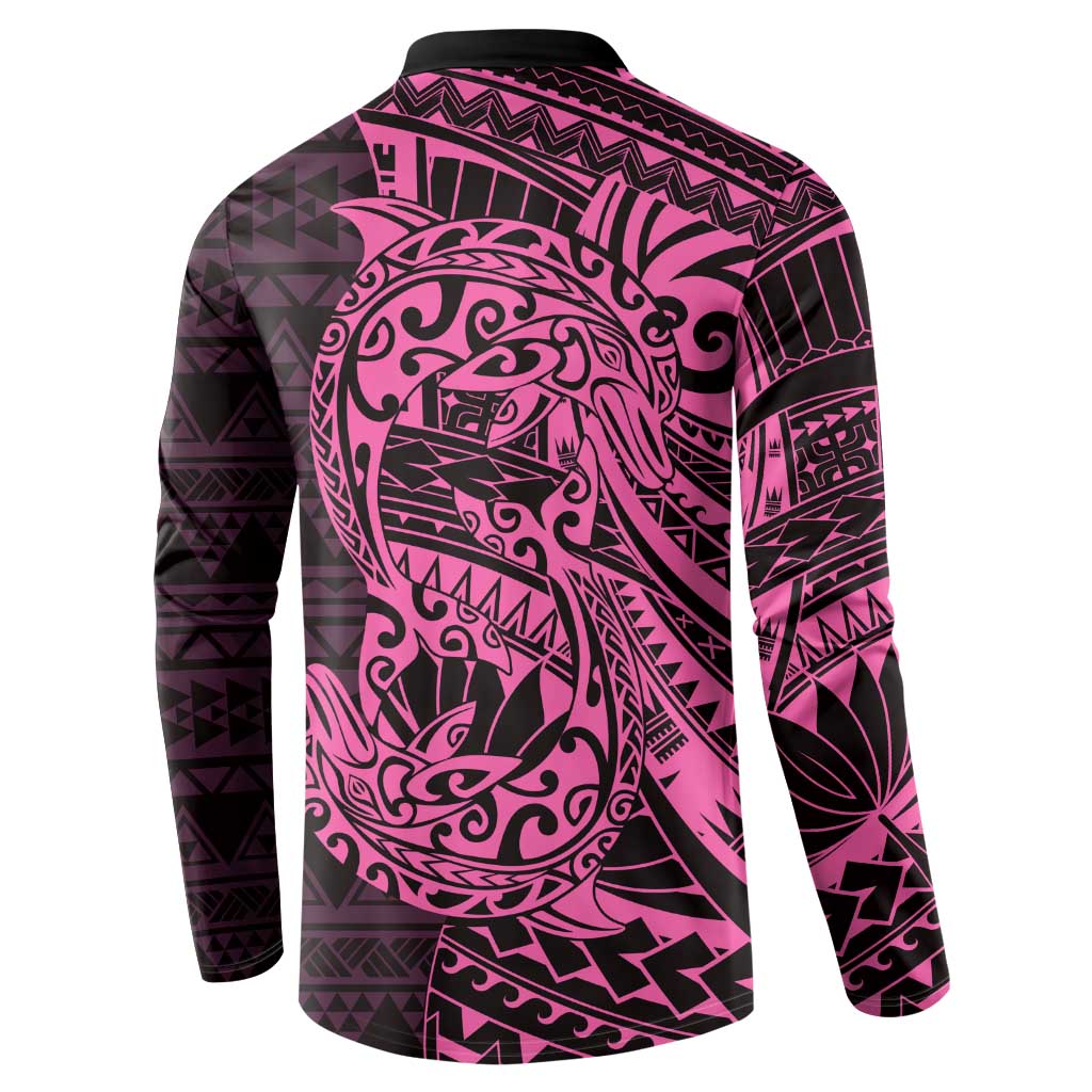 Pink Couple Dolphins Maori Polynesian Style Button Sweatshirt