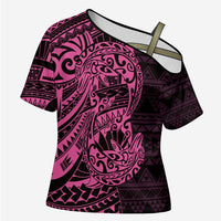 Pink Couple Dolphins Maori Polynesian Style Cross Shoulder Shirt - Polynesian Pride