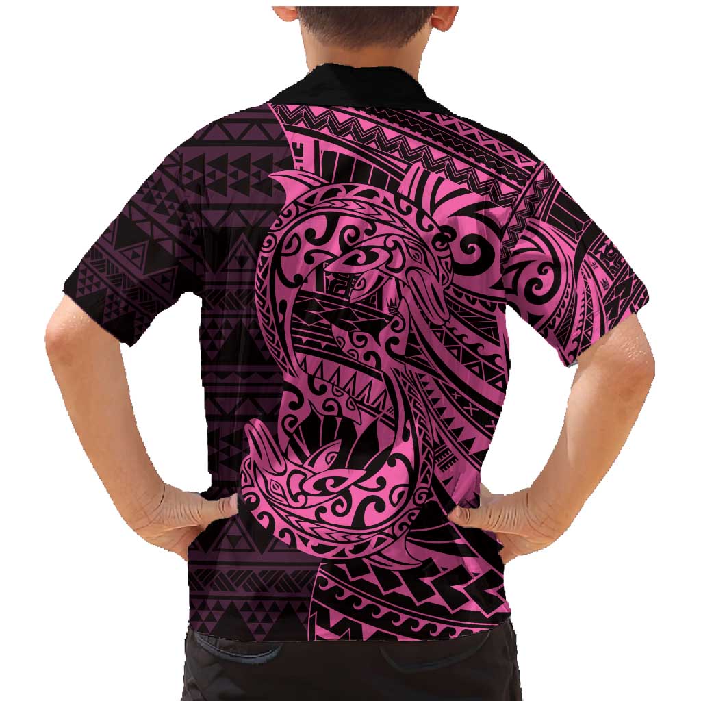 Pink Couple Dolphins Maori Polynesian Style Family Matching Mermaid Dress and Hawaiian Shirt LT9 - Polynesian Pride