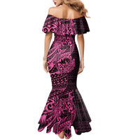 Pink Couple Dolphins Maori Polynesian Style Family Matching Mermaid Dress and Hawaiian Shirt LT9 - Polynesian Pride