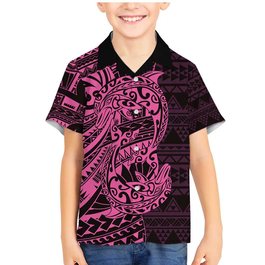 Pink Couple Dolphins Maori Polynesian Style Family Matching Mermaid Dress and Hawaiian Shirt LT9 Son's Shirt Pink - Polynesian Pride