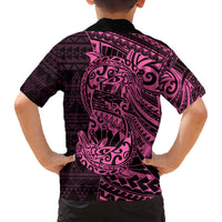 Pink Couple Dolphins Maori Polynesian Style Family Matching Off The Shoulder Long Sleeve Dress and Hawaiian Shirt LT9 - Polynesian Pride