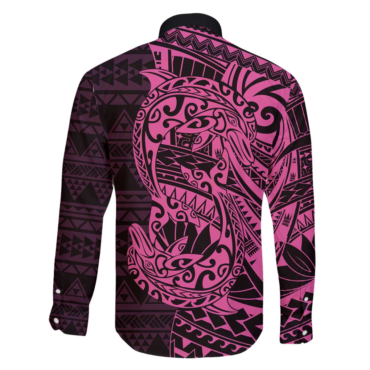 Pink Couple Dolphins Maori Polynesian Style Family Matching Off The Shoulder Long Sleeve Dress and Hawaiian Shirt LT9 - Polynesian Pride