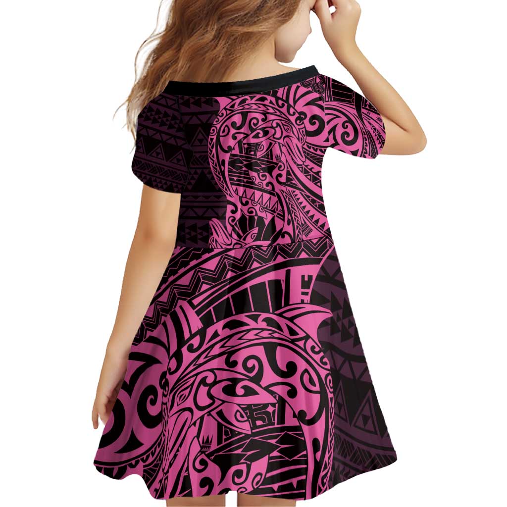 Pink Couple Dolphins Maori Polynesian Style Family Matching Off Shoulder Short Dress and Hawaiian Shirt LT9 - Polynesian Pride