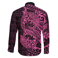 Pink Couple Dolphins Maori Polynesian Style Family Matching Off Shoulder Short Dress and Hawaiian Shirt LT9 - Polynesian Pride