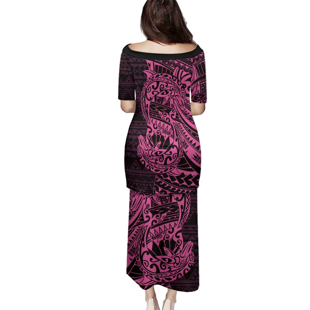 Pink Couple Dolphins Maori Polynesian Style Family Matching Puletasi and Hawaiian Shirt
