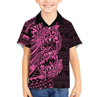 Pink Couple Dolphins Maori Polynesian Style Family Matching Tank Maxi Dress and Hawaiian Shirt LT9 Son's Shirt Pink - Polynesian Pride