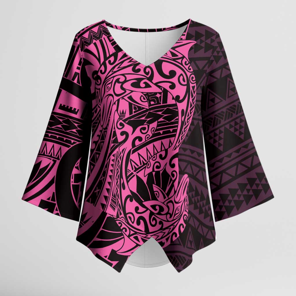 Pink Couple Dolphins Maori Polynesian Style Kimono Sleeve Blouse LT9 Female Pink - Polynesian Pride