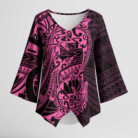 Pink Couple Dolphins Maori Polynesian Style Kimono Sleeve Blouse LT9 Female Pink - Polynesian Pride