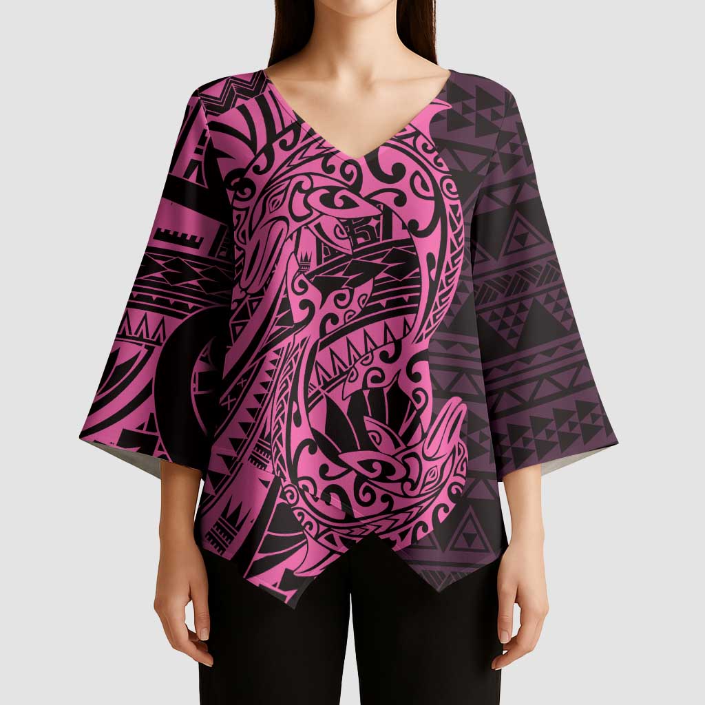 Pink Couple Dolphins Maori Polynesian Style Kimono Sleeve Blouse LT9 - Polynesian Pride