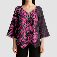 Pink Couple Dolphins Maori Polynesian Style Kimono Sleeve Blouse LT9 - Polynesian Pride