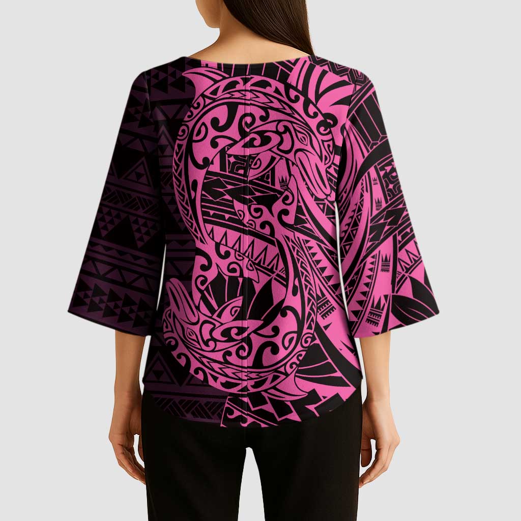 Pink Couple Dolphins Maori Polynesian Style Kimono Sleeve Blouse LT9 - Polynesian Pride