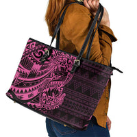 Pink Couple Dolphins Maori Polynesian Style Leather Tote Bag