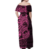 Pink Couple Dolphins Maori Polynesian Style Off Shoulder Maxi Dress LT9 - Polynesian Pride