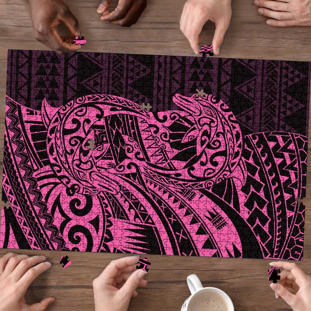 Pink Couple Dolphins Maori Polynesian Style Puzzle - Polynesian Pride