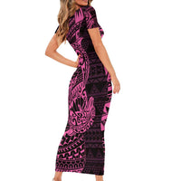 Pink Couple Dolphins Maori Polynesian Style Short Sleeve Bodycon Dress LT9 - Polynesian Pride