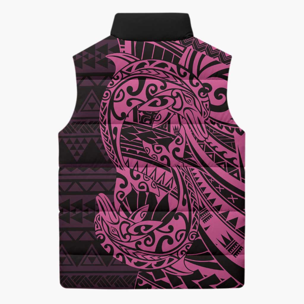 Pink Couple Dolphins Maori Polynesian Style Sleeveless Puffer Jacket - Polynesian Pride
