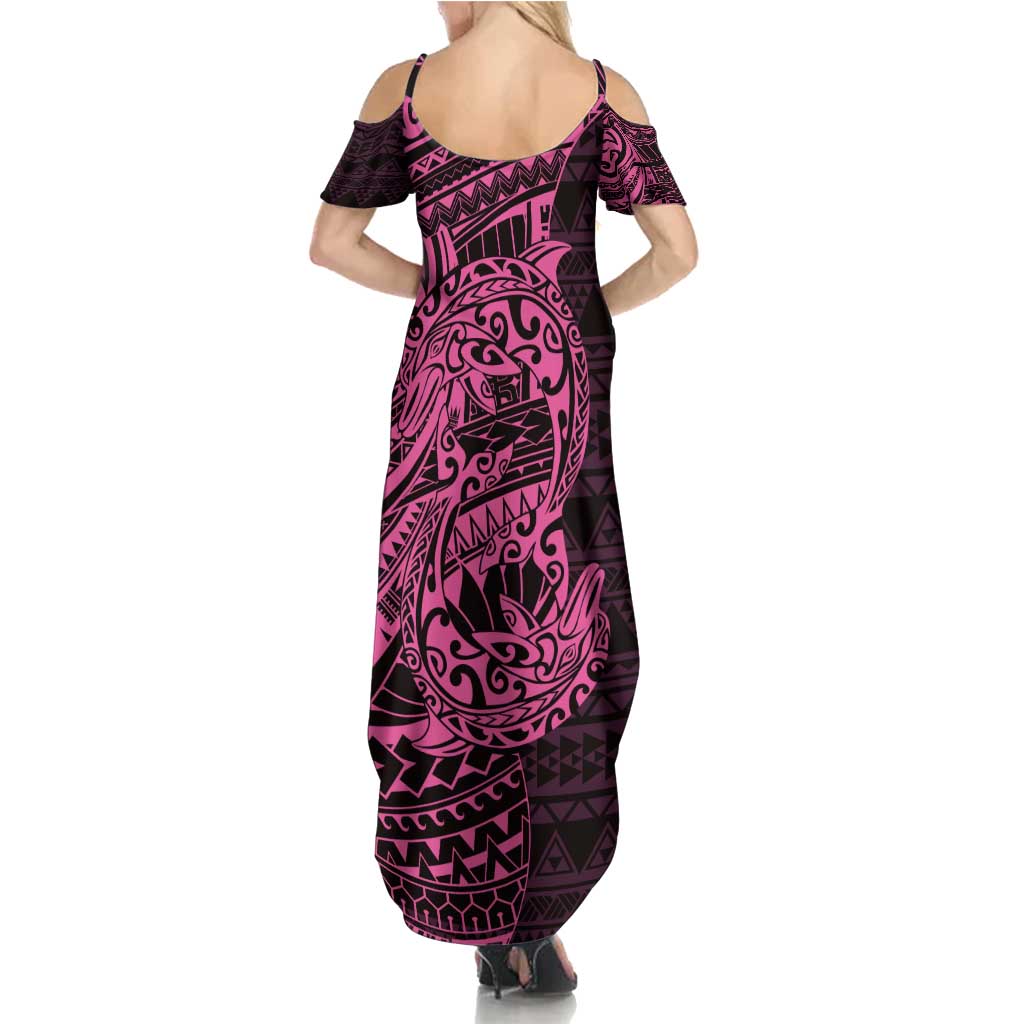 Pink Couple Dolphins Maori Polynesian Style Summer Maxi Dress LT9 - Polynesian Pride