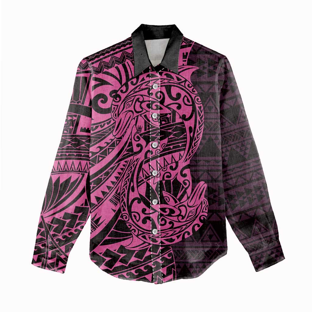 Pink Couple Dolphins Maori Polynesian Style Women Casual Shirt LT9 - Polynesian Pride