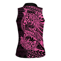 Pink Couple Dolphins Maori Polynesian Style Women Sleeveless Polo Shirt