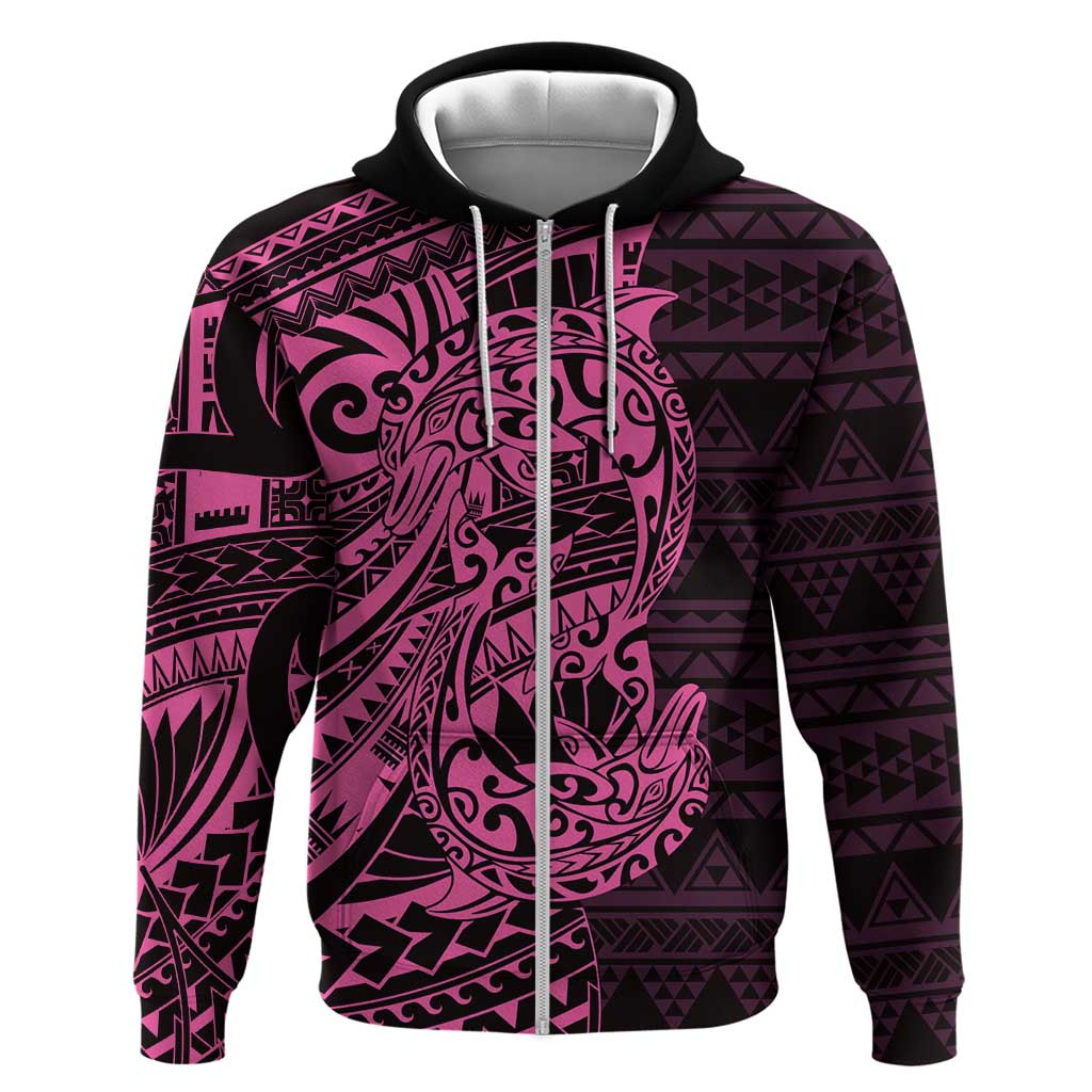 Pink Couple Dolphins Maori Polynesian Style Zip Hoodie LT9 Zip Hoodie Pink - Polynesian Pride