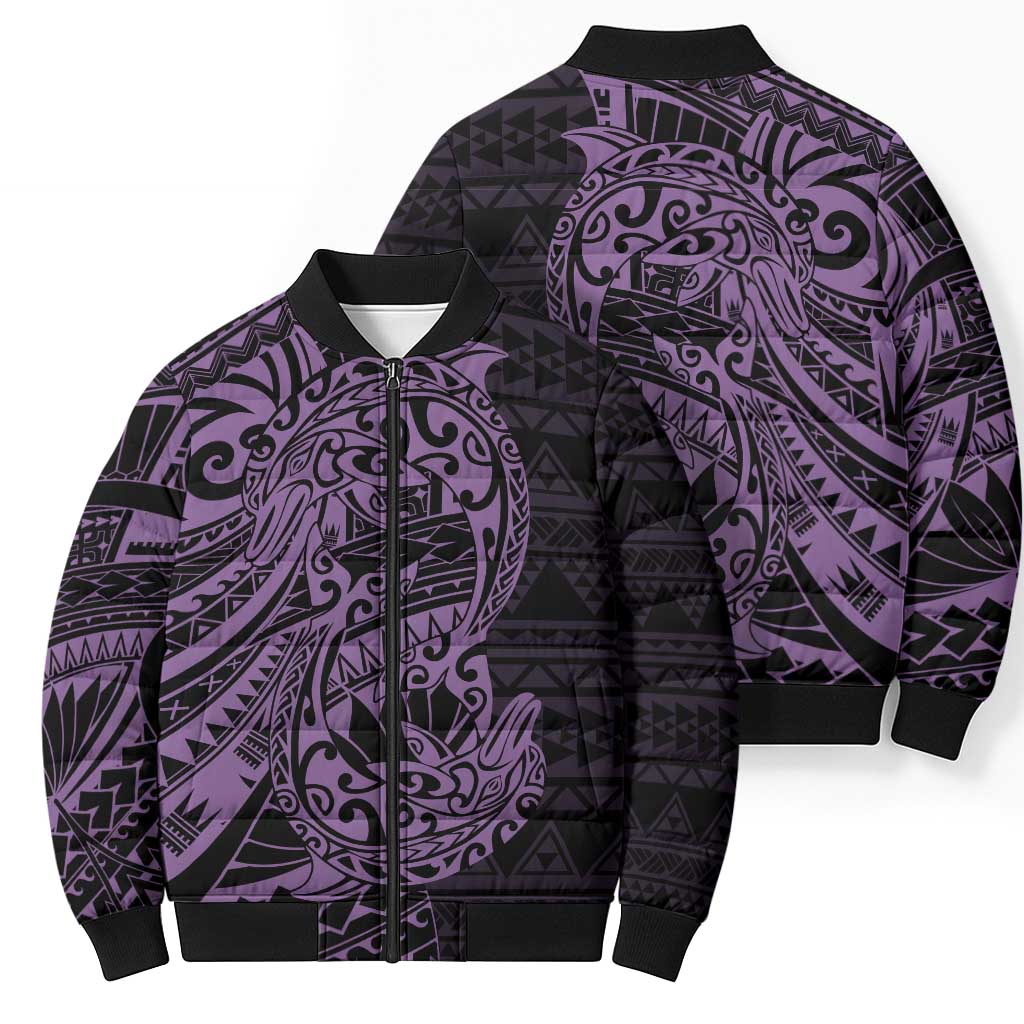 Purple Couple Dolphins Maori Polynesian Style Bomber Puffer Jacket - Polynesian Pride