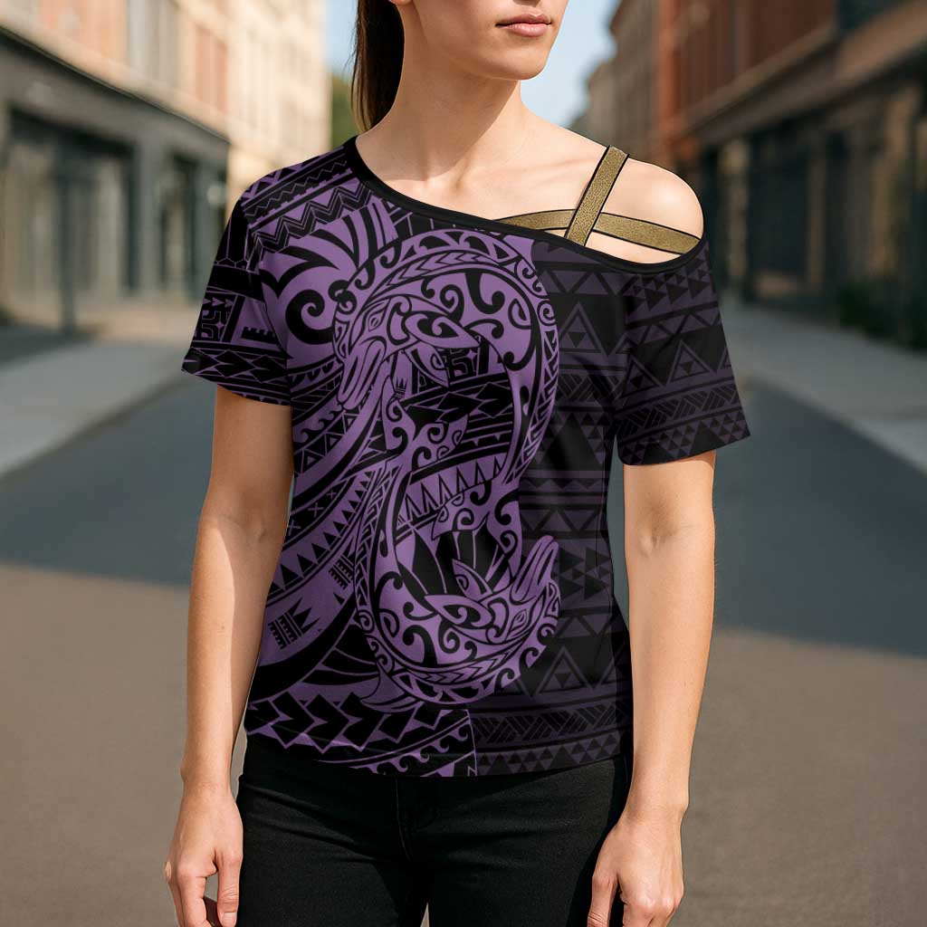 Purple Couple Dolphins Maori Polynesian Style Cross Shoulder Shirt - Polynesian Pride
