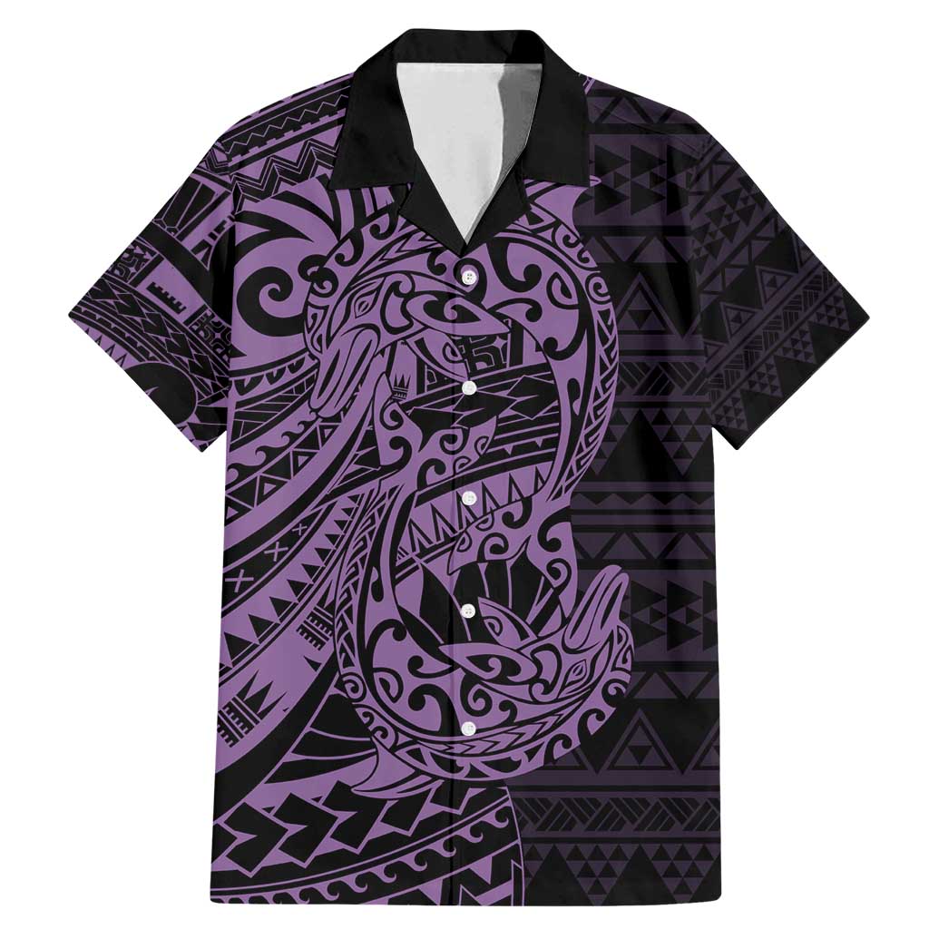 Purple Couple Dolphins Maori Polynesian Style Family Matching Mermaid Dress and Hawaiian Shirt LT9 Dad's Shirt - Short Sleeve Purple - Polynesian Pride