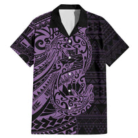 Purple Couple Dolphins Maori Polynesian Style Family Matching Mermaid Dress and Hawaiian Shirt LT9 Dad's Shirt - Short Sleeve Purple - Polynesian Pride