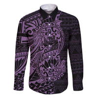 Purple Couple Dolphins Maori Polynesian Style Family Matching Mermaid Dress and Hawaiian Shirt LT9 Dad's Shirt - Long Sleeve Purple - Polynesian Pride