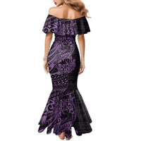 Purple Couple Dolphins Maori Polynesian Style Family Matching Mermaid Dress and Hawaiian Shirt LT9 - Polynesian Pride