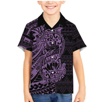Purple Couple Dolphins Maori Polynesian Style Family Matching Mermaid Dress and Hawaiian Shirt LT9 Son's Shirt Purple - Polynesian Pride