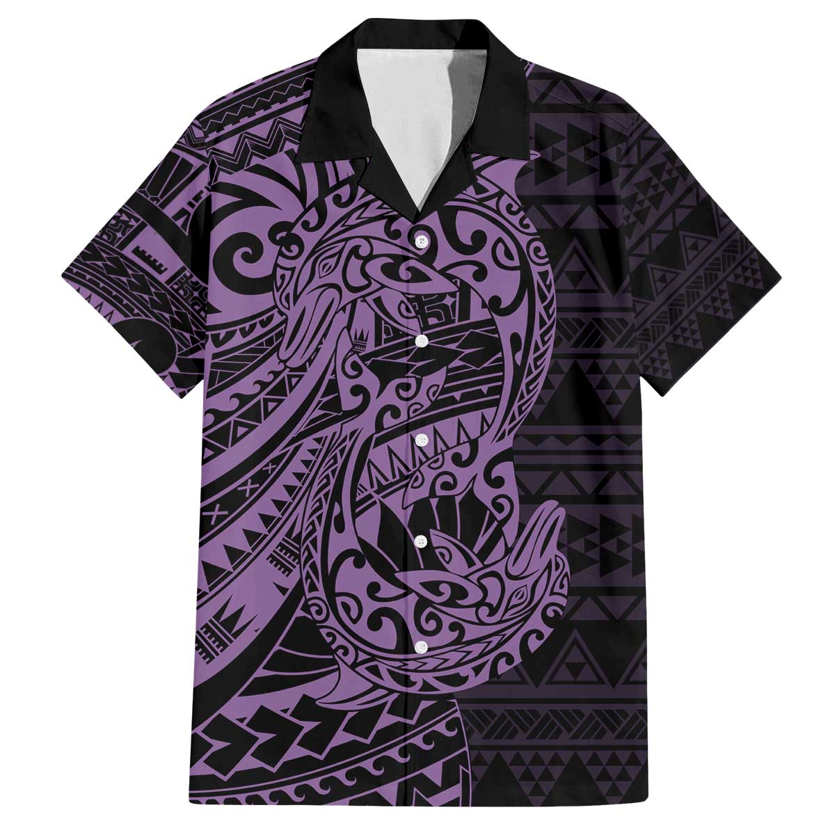 Purple Couple Dolphins Maori Polynesian Style Family Matching Off The Shoulder Long Sleeve Dress and Hawaiian Shirt LT9 Dad's Shirt - Short Sleeve Purple - Polynesian Pride