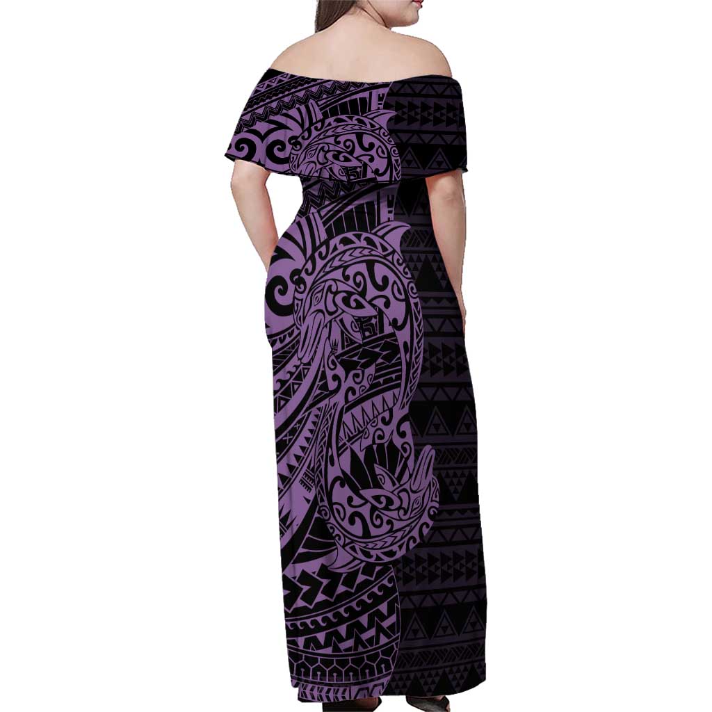 Purple Couple Dolphins Maori Polynesian Style Family Matching Off Shoulder Maxi Dress and Hawaiian Shirt LT9 - Polynesian Pride