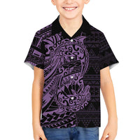 Purple Couple Dolphins Maori Polynesian Style Family Matching Off Shoulder Maxi Dress and Hawaiian Shirt LT9 Son's Shirt Purple - Polynesian Pride