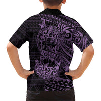 Purple Couple Dolphins Maori Polynesian Style Family Matching Short Sleeve Bodycon Dress and Hawaiian Shirt LT9 - Polynesian Pride